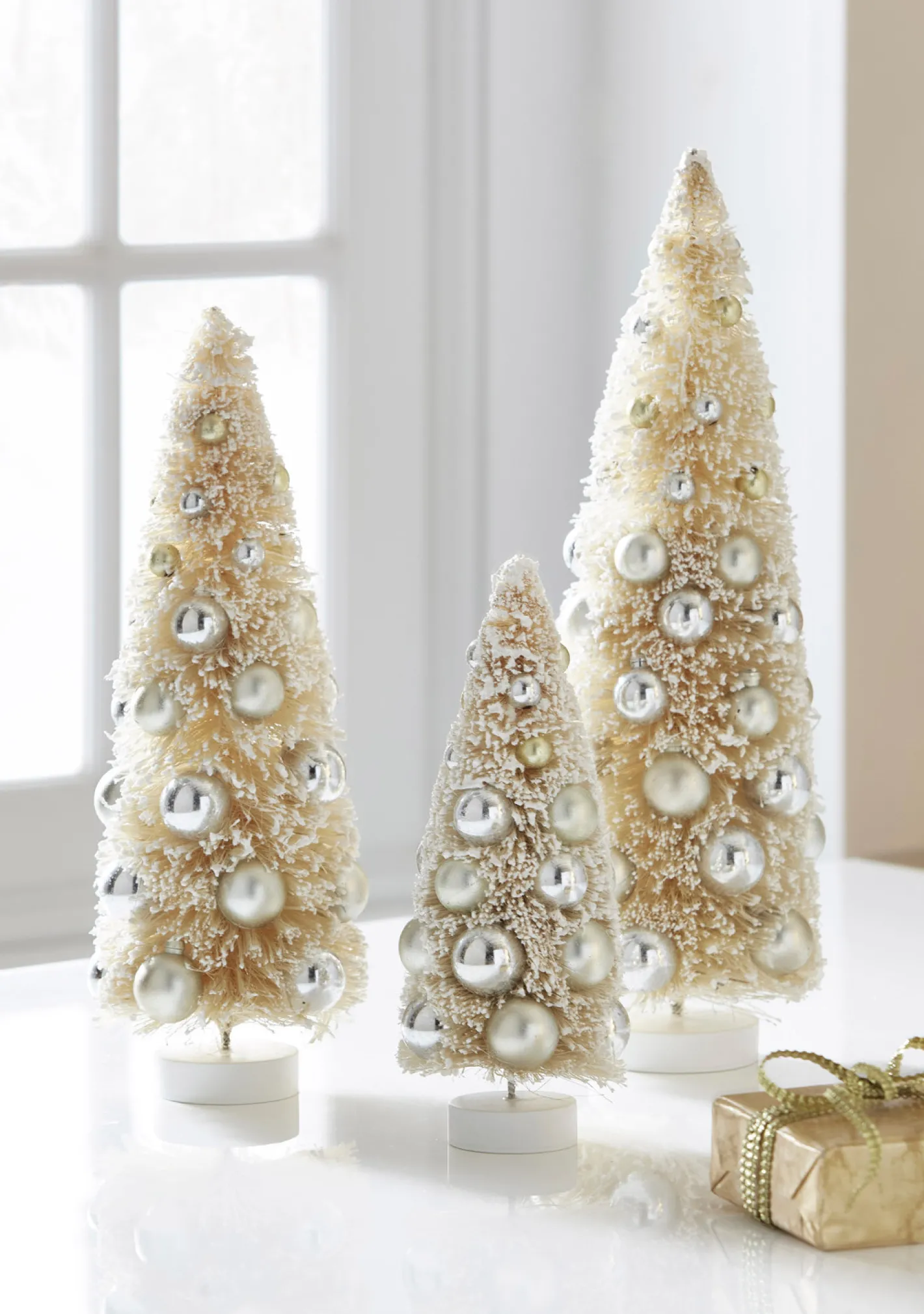 Raz Imports Raz 15" Ivory Snowy Bottle Brush Trees with Ornaments Christmas Decoration Set of 3 4319029 Discount