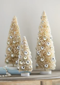 Raz Imports Raz 15" Ivory Snowy Bottle Brush Trees with Ornaments Christmas Decoration Set of 3 4319029 Discount