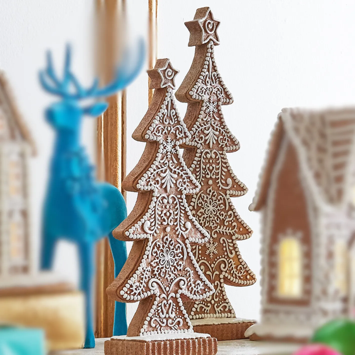 Raz Imports Raz 15" Large Brown and White Gingerbread Cookie Christmas Tree Figures 4512136