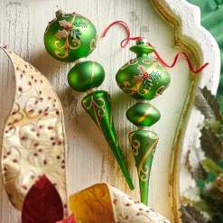 Raz Imports Raz 11.5" Large Green Holly Leaf Finial Glass Christmas Ornament 4322909 Online