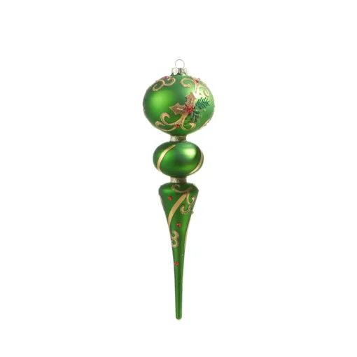 Raz Imports Raz 11.5" Large Green Holly Leaf Finial Glass Christmas Ornament 4322909 Online