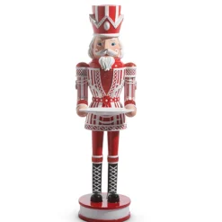 Raz Imports Raz 36" Large Red and White Christmas Peppermint Nutcracker with Serving Tray 4401602 Clearance