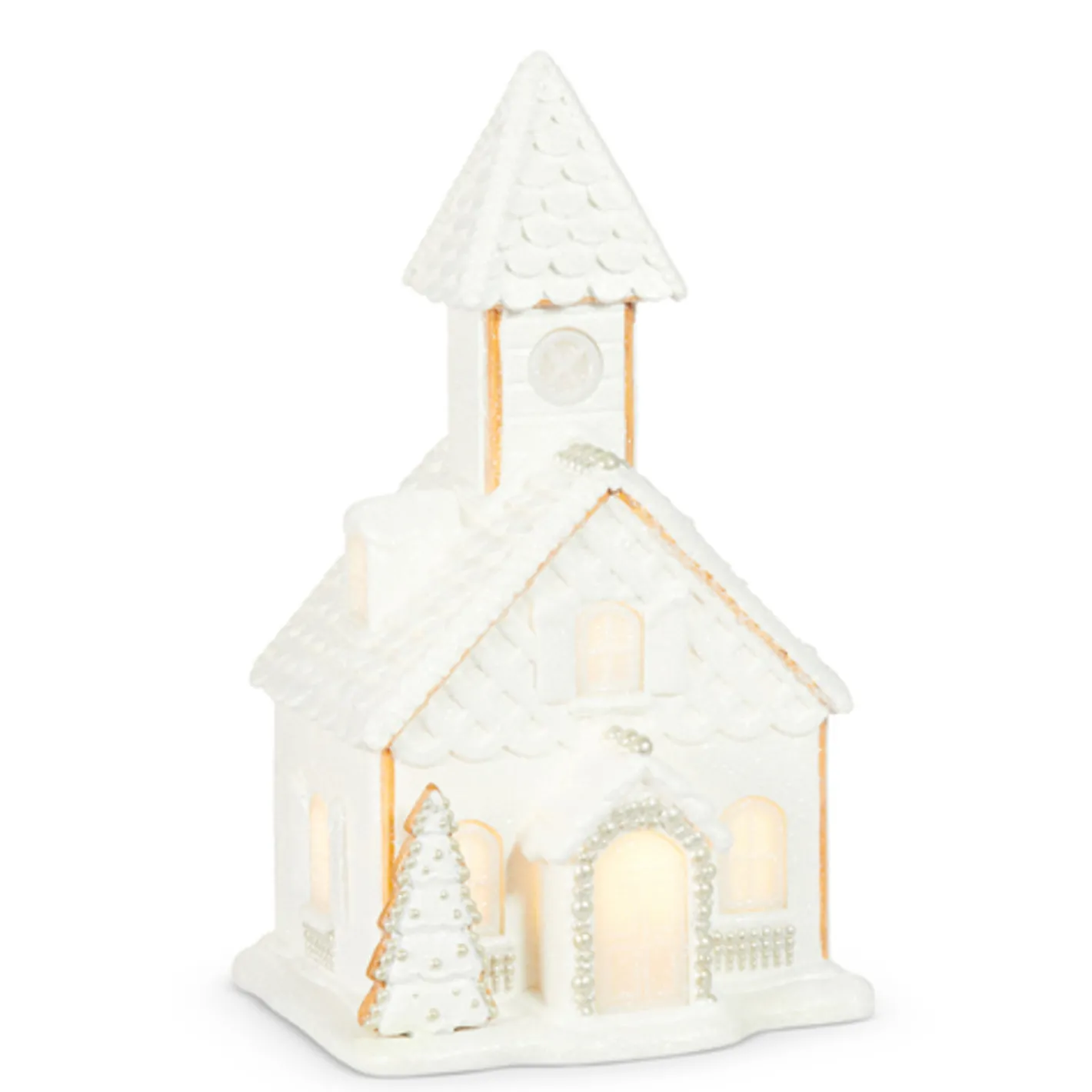 Raz Imports Raz 16.5" LED Lighted White Church with Pearls Gingerbread House Christmas Decoration 4510444 Clearance