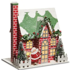 Raz Imports Raz 9" Lighted Brick Paper House with Vintage Santa Christmas House 4519184 Online