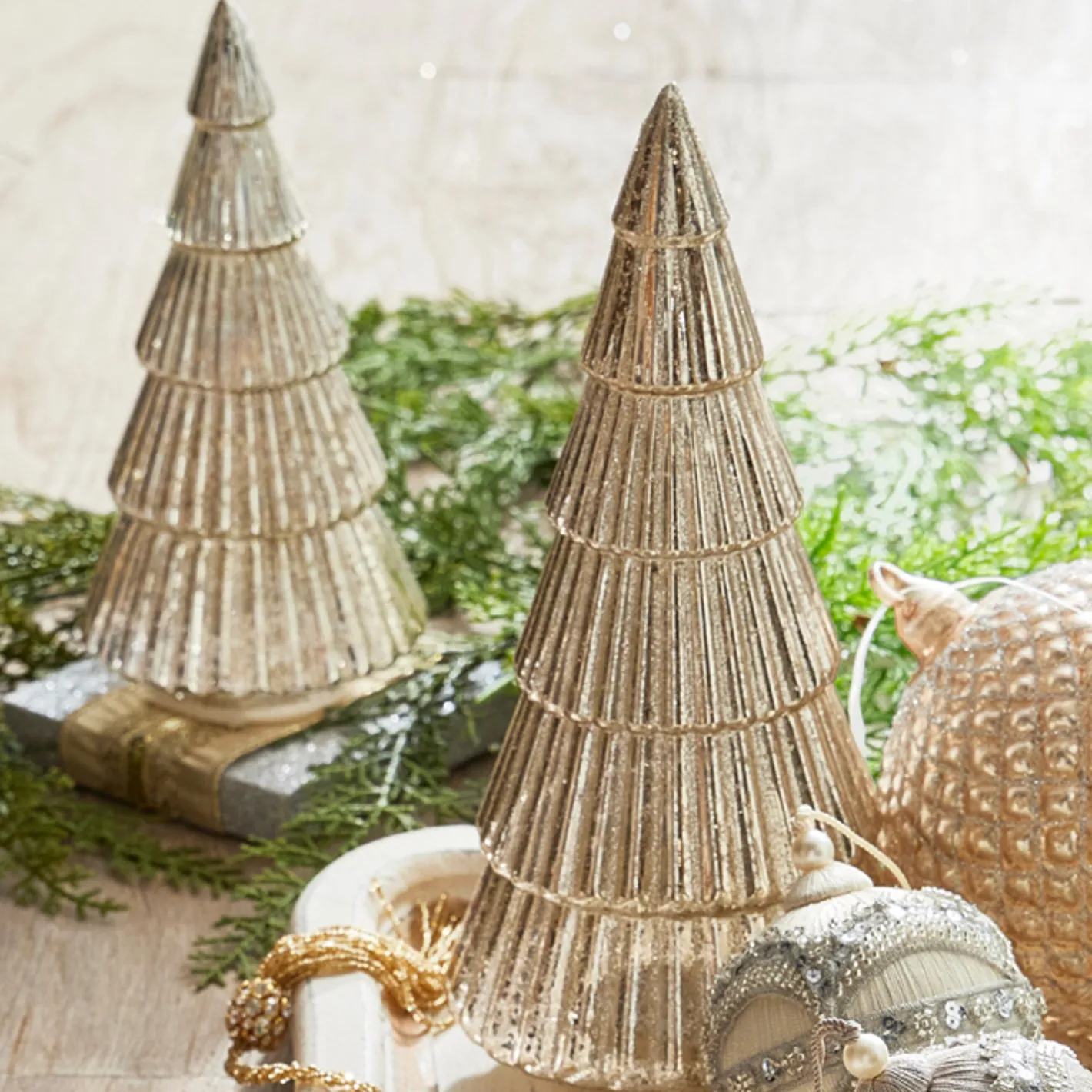 Raz Imports Raz 11.5" Lighted Champagne Ribbed Glass Trees Christmas Decoration 4324551 Best