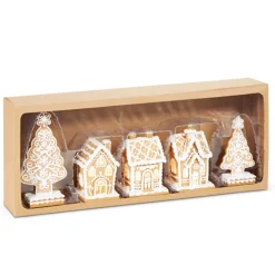 Raz Imports Raz 8.5" Lighted Gingerbread Houses and Trees 5 pc set 4516765 Sale