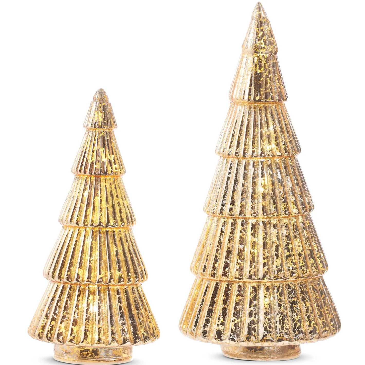 Raz Imports Raz 11.5" Lighted Gold Glass Ribbed Christmas Tree Figure Set of 2 4324552 Outlet