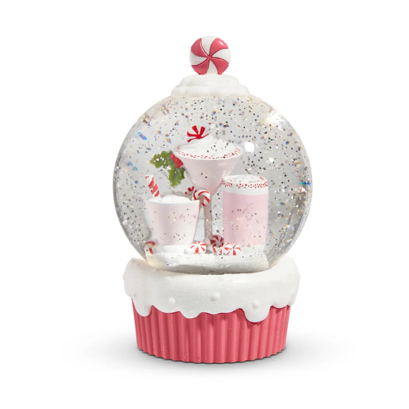 Raz Imports Raz 5" Lighted Peppermint Cocktail Cupcake with Swirling Glitter Christmas Snow Globe 4400768 Outlet