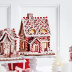 Raz Imports Raz 12" Lighted Realistic Pink and Red Christmas Gingerbread House 4316086