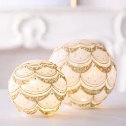 Raz Imports Raz 8" Lighted White and Gold Pearls Glass Orbs Christmas Decoration 4533309 Clearance