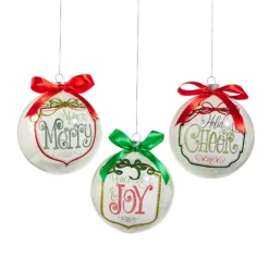 Raz Imports Raz 5" Merry Shield Ball Glass Christmas Ornament Set of 3 4524614 Clearance