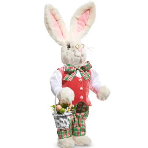 Raz Imports Raz 17" Mr. and Mrs. Plaid Bunny Figures Easter Decoration Set of 2 Clearance