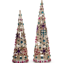 Raz Imports Raz 18" Multicolor Jeweled Brooch Cone Christmas Trees Set of 2 4513511 Clearance