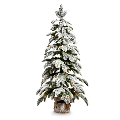 Raz Imports Raz 28" or 36" Flocked Pine Christmas Tree In Bag with Battery Operated Warm White Lights