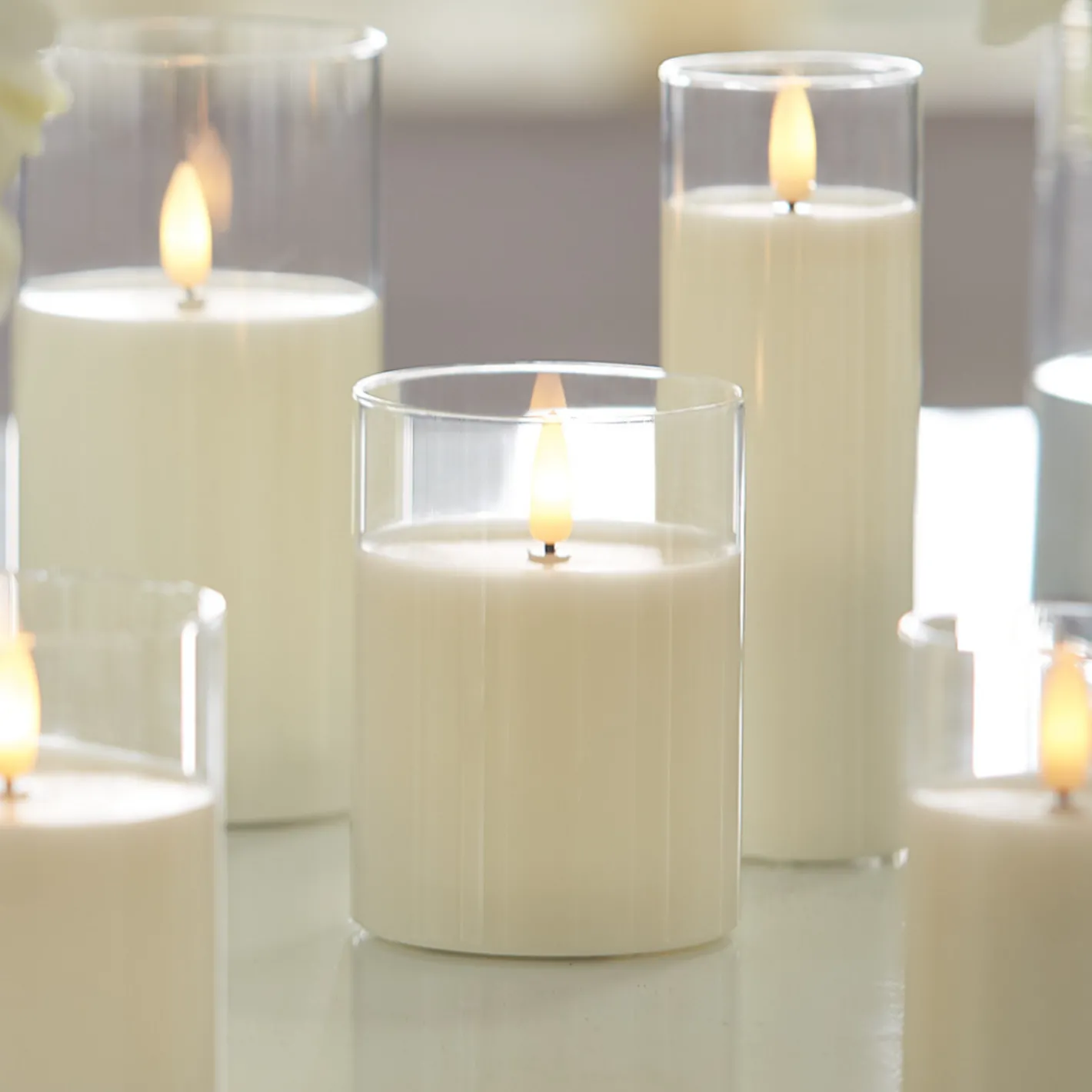 Raz Imports Raz 6" or 8" Ivory Pillar Battery Operated Flickering Candle In Clear Glass Best