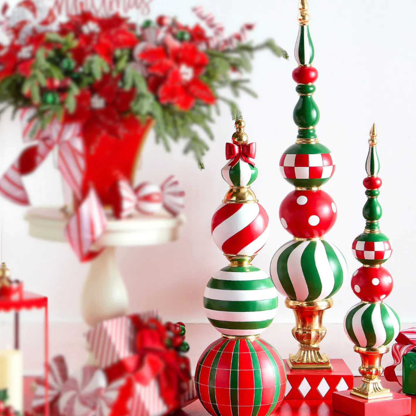 Raz Imports Raz 36" or 52" Large Traditional Red and Green Finial Christmas Decoration New