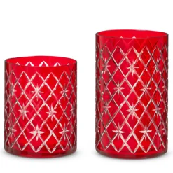 Raz Imports Raz 6.25" or 8.5" Red Etched Christmas Container or Candle Holder Outlet