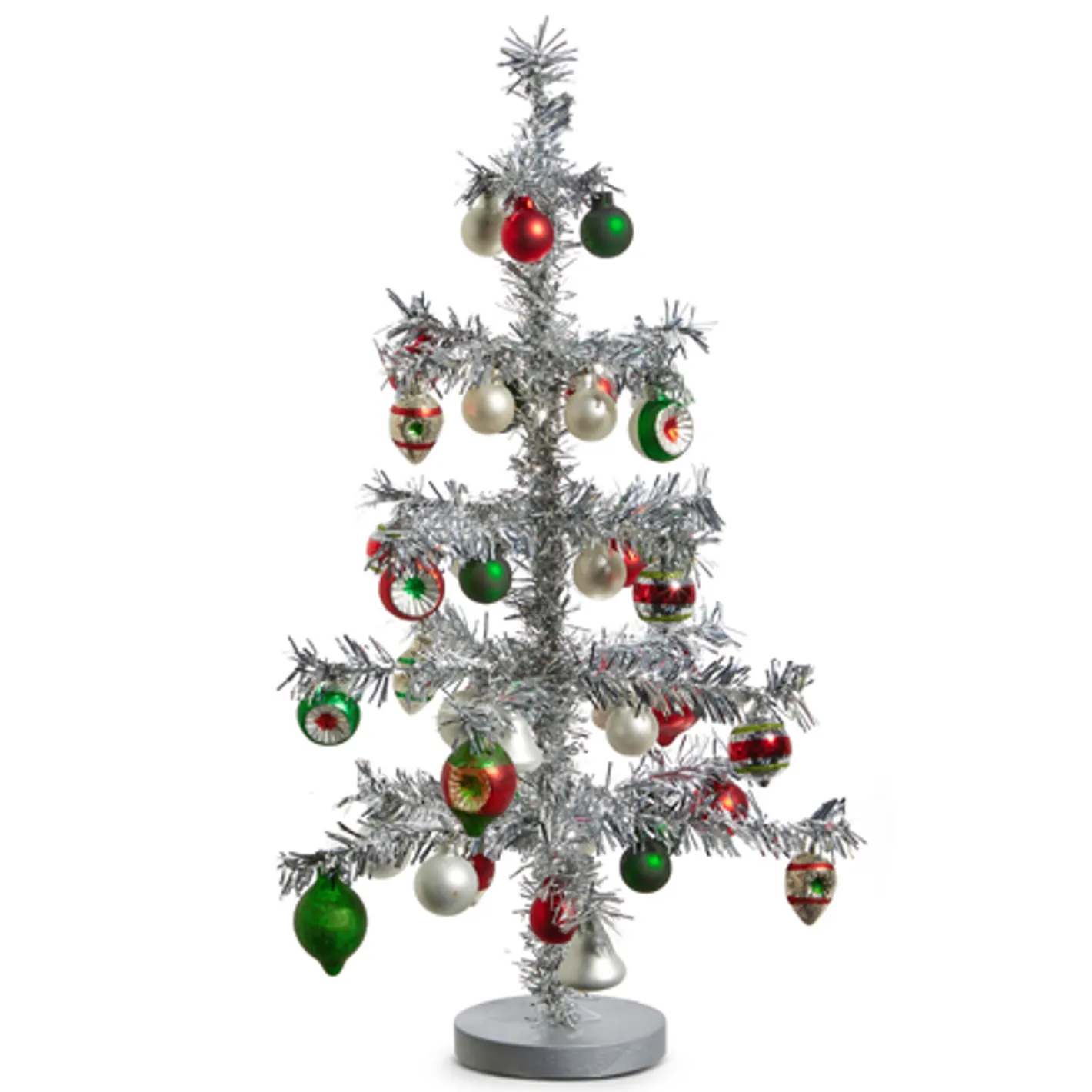 Raz Imports Raz 14" or 19.5" Silver Vintage Tinsel Christmas Tree with Ornaments Figure Sale
