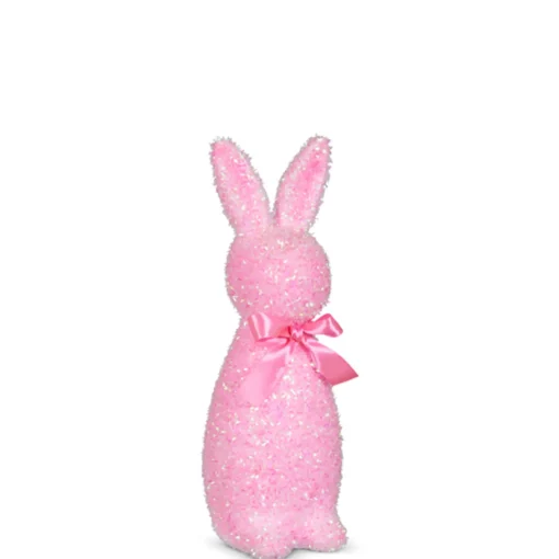 Raz Imports Raz 12" or 16" White or Pink Iridescent Flocked Easter Bunny Figures
