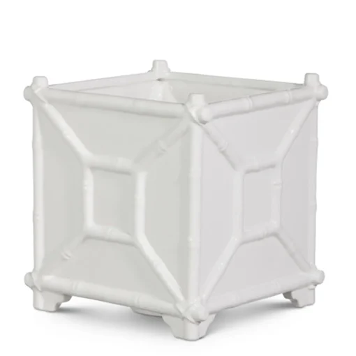 Raz Imports Raz 6 or 8.5" White Square Ceramic Bamboo Planter Sale