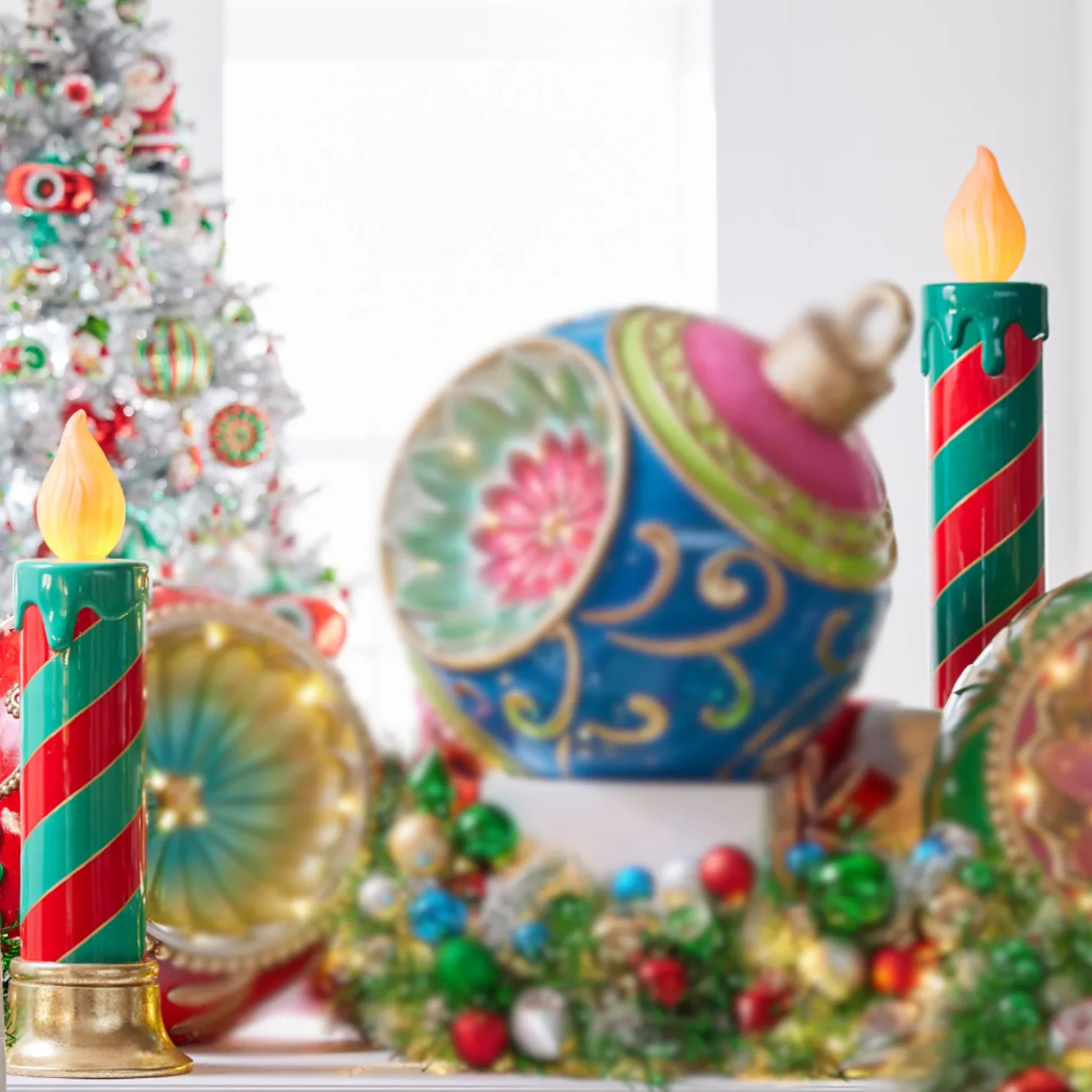 Raz Imports Raz 29" or 38"Large Red and Green Striped Lighted Candle Christmas Decoration