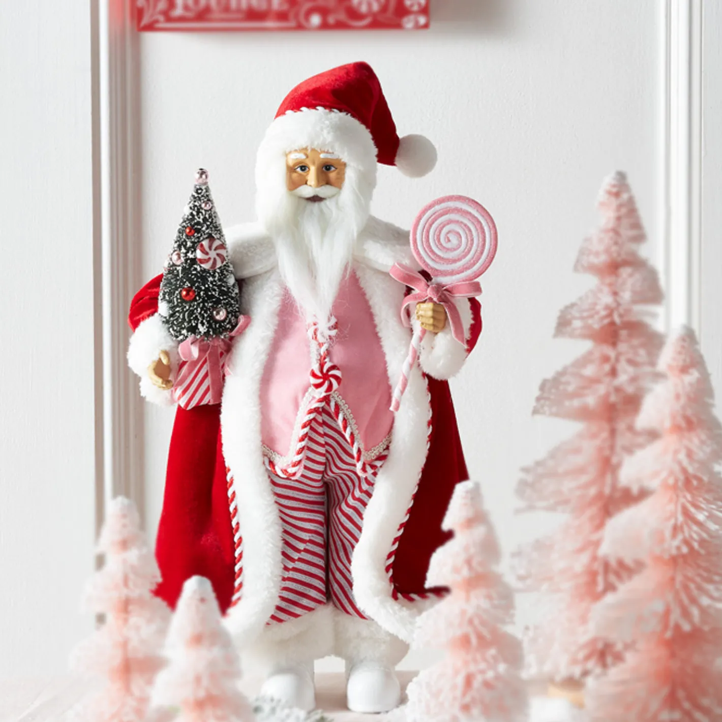 Raz Imports Raz 18" Peppermint Swirl Santa Christmas Figure with Pink Vest 4315531 Online