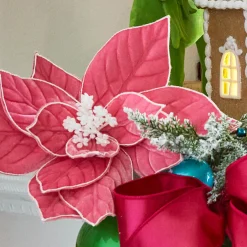 Raz Imports Raz 22" Pink Glitter Trim Poinsettia Christmas Tree Pick F4531083 Sale