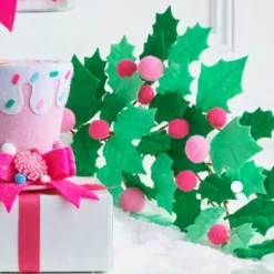 Raz Imports Raz 27" Pink Holly Felt Spray Christmas Tree Accessory F4516722 Outlet