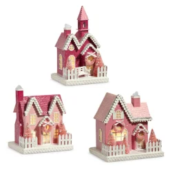 Raz Imports Raz 9.25" Pink Lighted Glittered Christmas House 4412500
