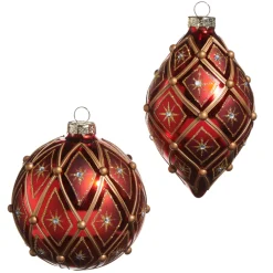 Raz Imports Raz 4" Red and Gold Deco Glass Christmas 4524884 Discount