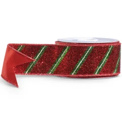 Raz Imports Raz 2.5" Red and Green Striped Wired Christmas Ribbon R4471785 Clearance