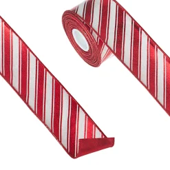 Raz Imports Raz 2.5" Red and White Metallic Peppermint Striped Wired Christmas Ribbon R4271839 Sale