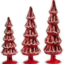Raz Imports Raz 13.5" Red Beaded Glass Christmas Tree Figures Set of 3 4533306 Sale