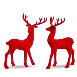 Raz Imports Raz 13" Red Flocked Deer Figure Set of 2 4432754 Sale
