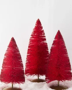 Raz Imports Raz 14" Red Glittered Bottle Brush Trees Christmas Decoration 4546025 Discount