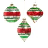 Raz Imports Raz 4" Red, Green and Silver Striped Glass Christmas Ornament 4525409 New