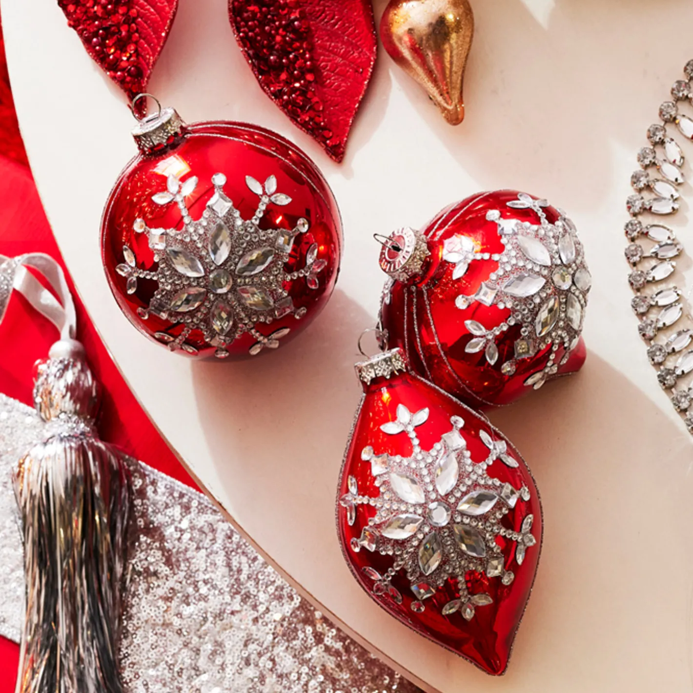 Raz Imports Raz 4" Red Jeweled Snowflake Glass Christmas Ornament 4324540