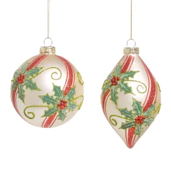 Raz Imports Raz 4" Red with Green Holly Glass Christmas Ornament 4524920 Best