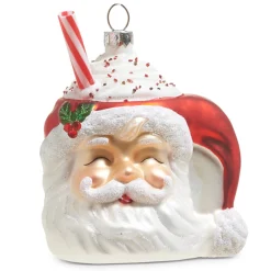 Raz Imports Raz 4" Santa Mug with Whipped Cream Glass Christmas Ornament 4320882 Clearance