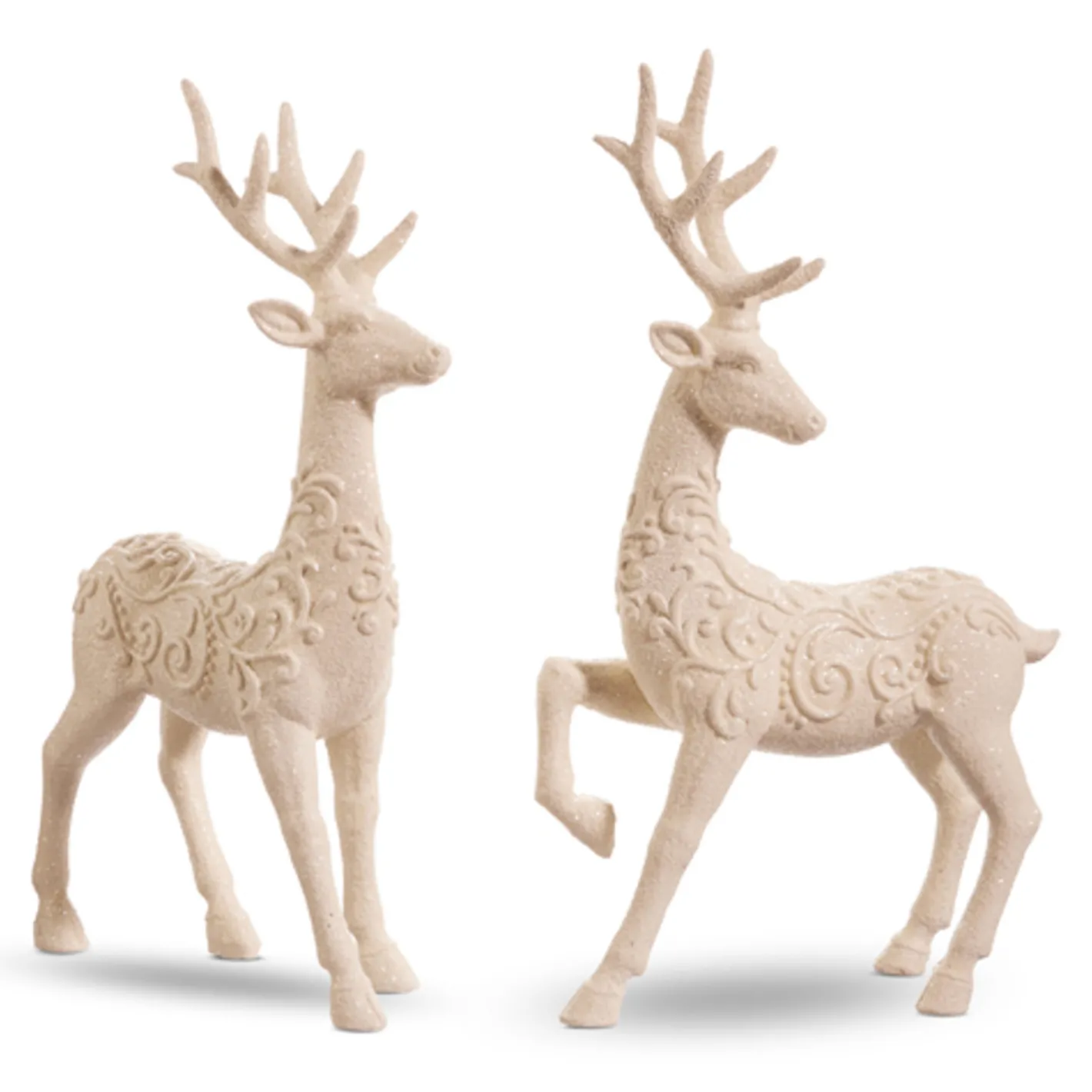 Raz Imports Raz 14" Scrollwork White Deer Christmas Figure Set of 2 4401610 Clearance