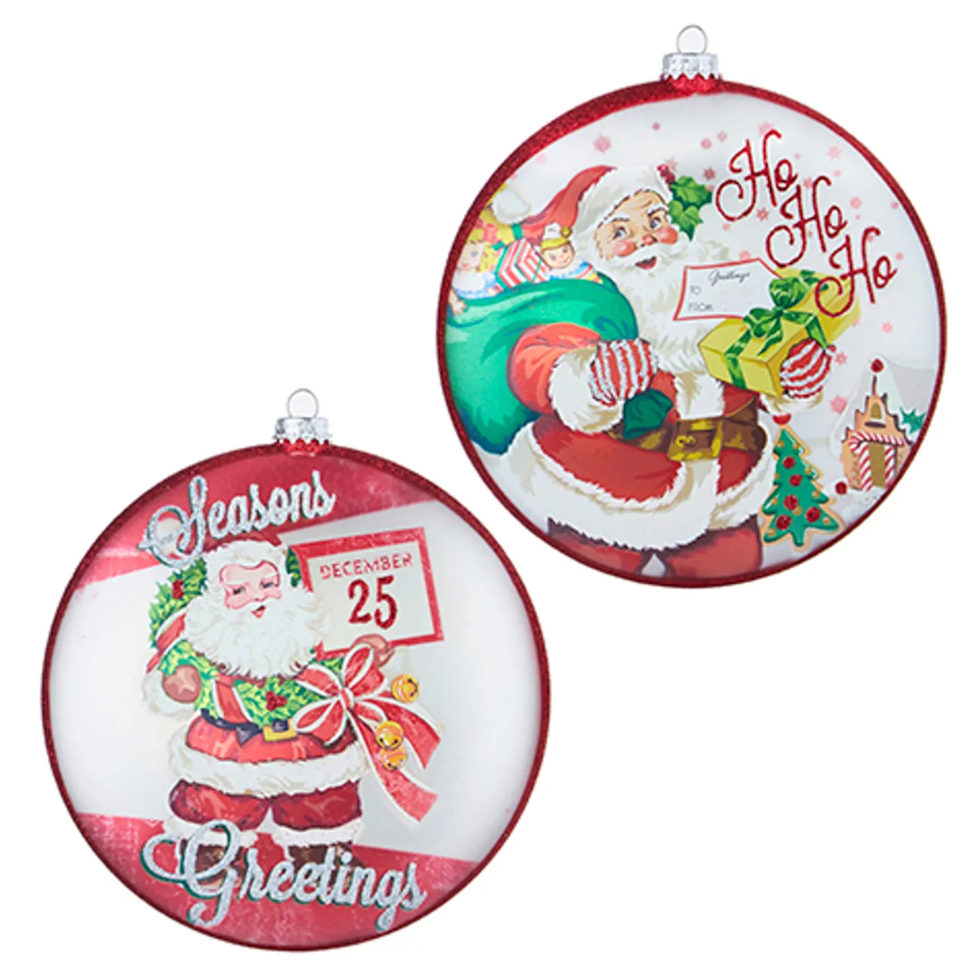 Raz Imports Raz 6.5" Season's Greetings Vintage Inspired Santa Disc Glass Christmas Ornament 4252889 New