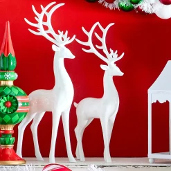 Raz Imports Raz 16.75" Set of 2 High Shine White Deer Christmas Figure 4512217