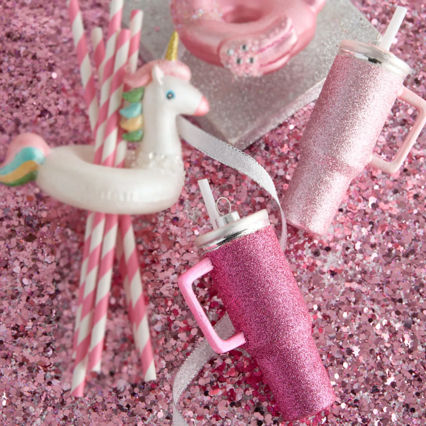 Raz Imports Raz 5" Set of 2 Pink Disco Tumbler Cup Glass Christmas Ornament 4552943