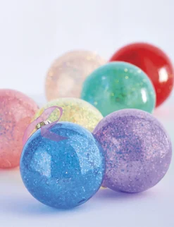 Raz Imports Raz 4.5" Set of 7 Rainbow Glittered Glass ball Christmas Ornaments 4224623 New