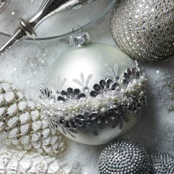Raz Imports Raz 5" Silver Jeweled and Pearl Glass Ball Christmas Ornament 4424508 Outlet
