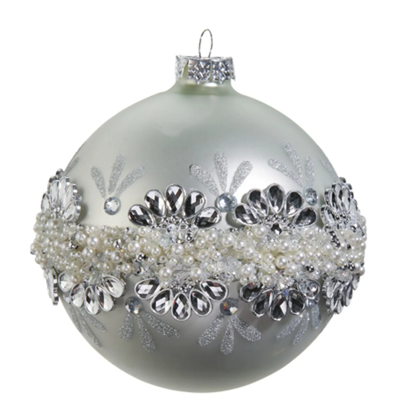 Raz Imports Raz 5" Silver Jeweled and Pearl Glass Ball Christmas Ornament 4424508 Outlet