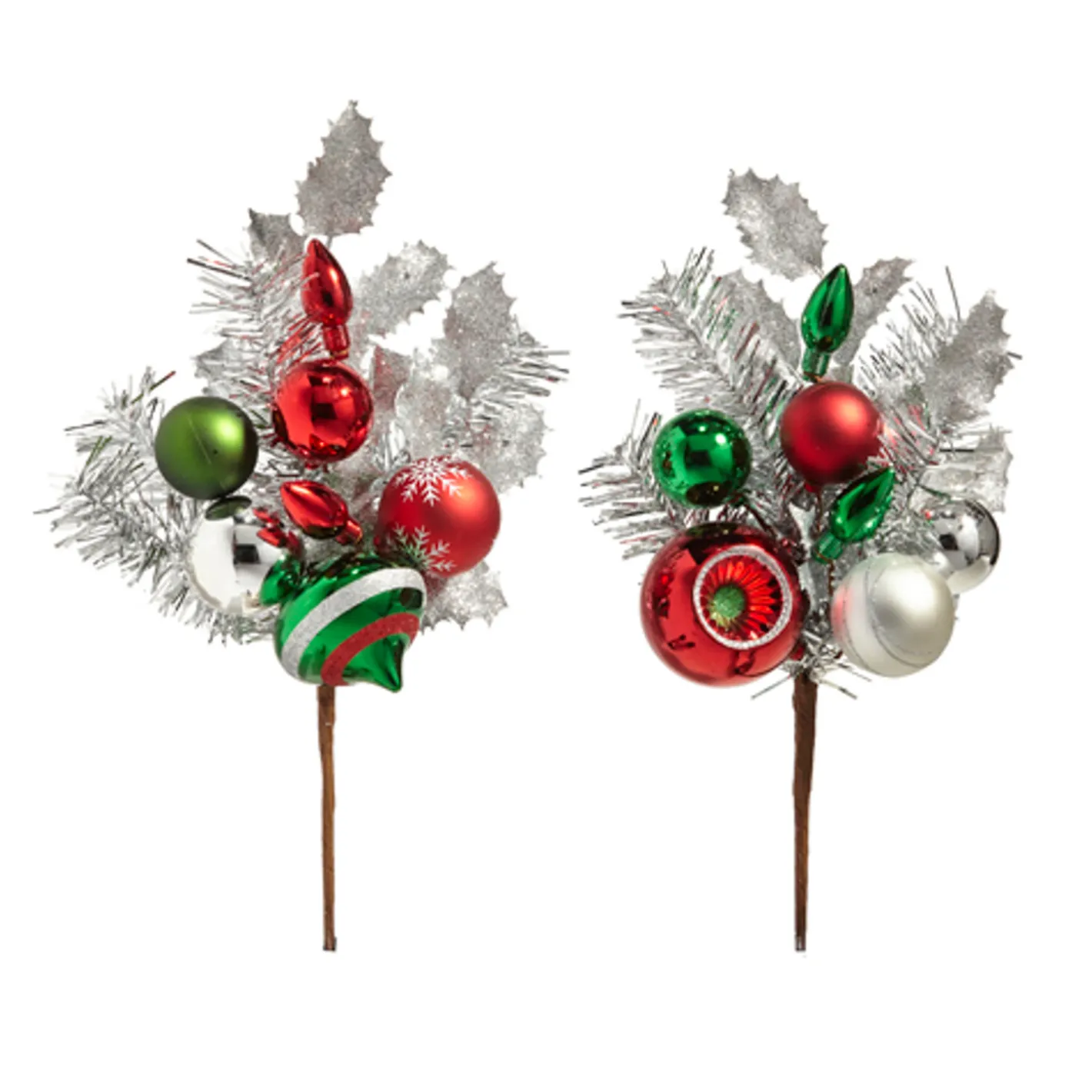 Raz Imports Raz 16" Silver Tinsel Christmas Tree Pick with Retro Ornaments F4402426 New