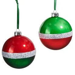 Raz Imports Raz 4" Traditional Glittered Stripe Ball Glass Christmas Ornament 4522950 Online