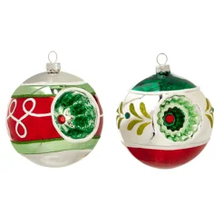 Raz Imports Raz 4" Vintage Inspired Red and White Reflector Glass Ball Christmas Ornament 4424510 Discount