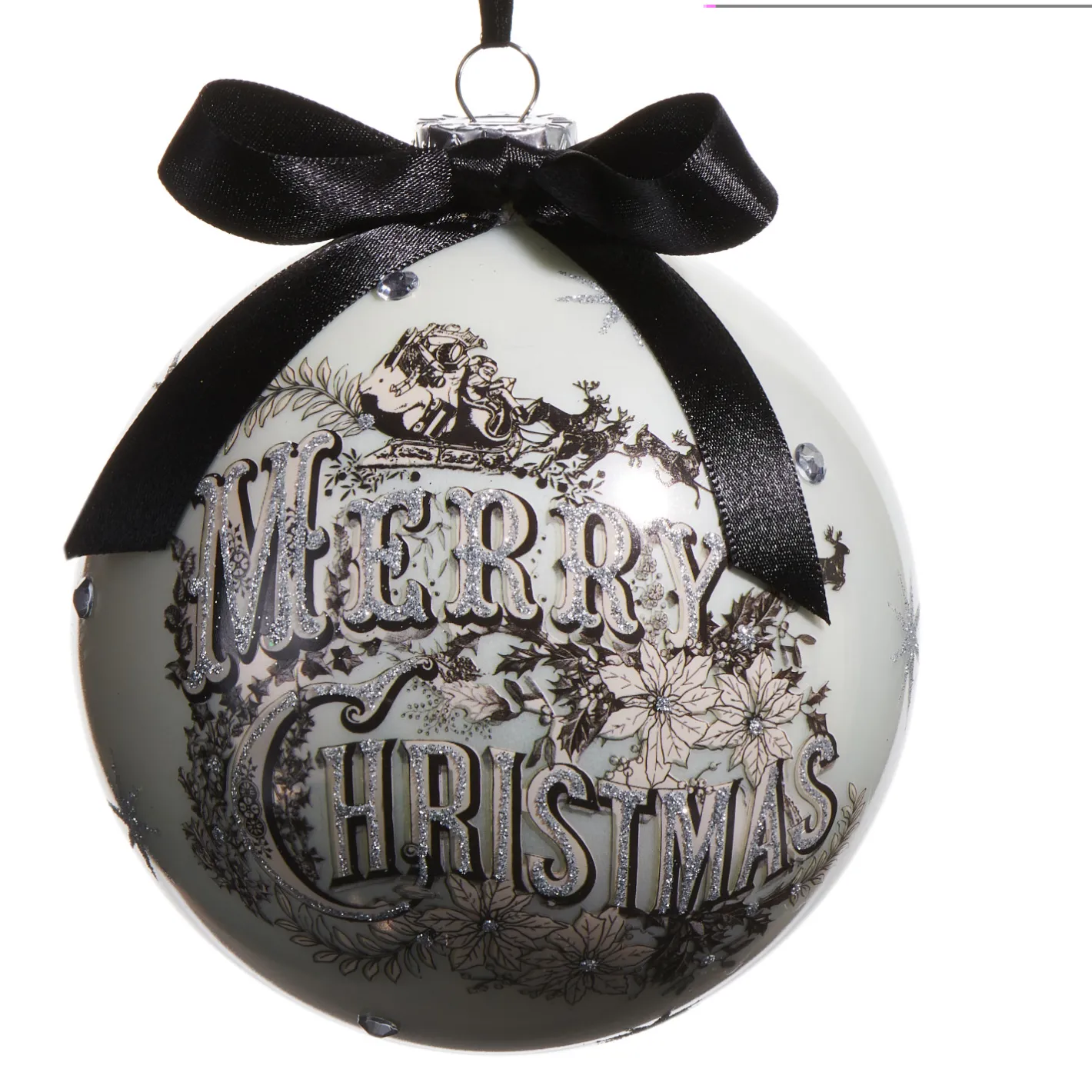 Raz Imports Raz 5" Vintage Merry Christmas Ball Glass Ornament 4524622 Clearance